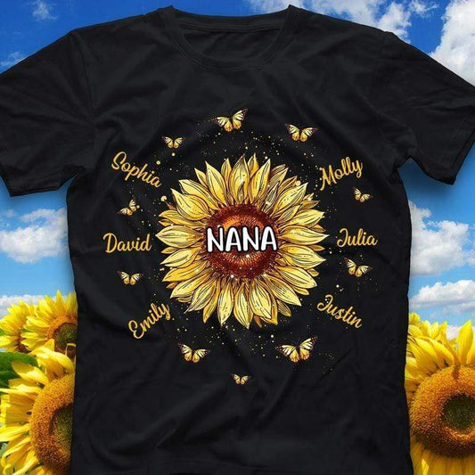 Apparel Sunflower Grandma Grandkids Names Personalized Shirt Classic Tee / S / Black