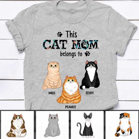 Apparel This Cat Mom Belongs To Fluffy Cat Personalized Shirt Classic Tee / Ash Classic Tee / S