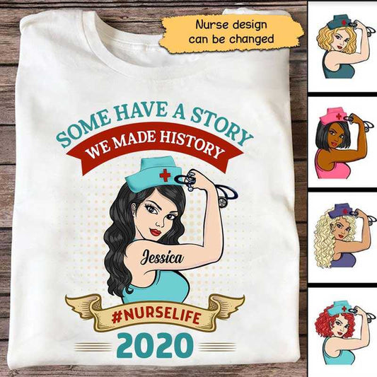 Apparel We Made History Nurse Strong Woman 2020 Personalized Shirt Sweatshirt / Light Pink Sweatshirt / XL