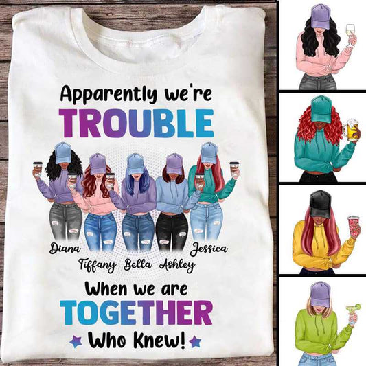 Apparel We're Trouble Besties Front View Personalized Shirt (5 Besties) Classic Tee / White Classic Tee / S