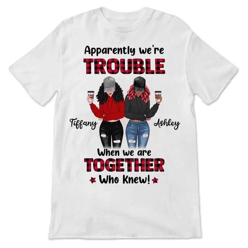Apparel We're Trouble Besties Front View Red Plaid Personalized Shirt