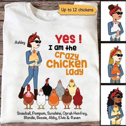 Apparel Yes I‘m Crazy Chicken Lady Stick Personalized Shirt Classic Tee / White Classic Tee / S