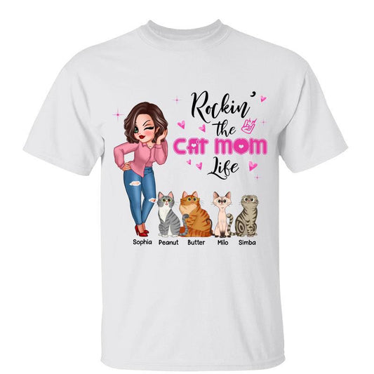 Rockin‘ Cat Mom Life Pink Sassy Woman Personalized Shirt