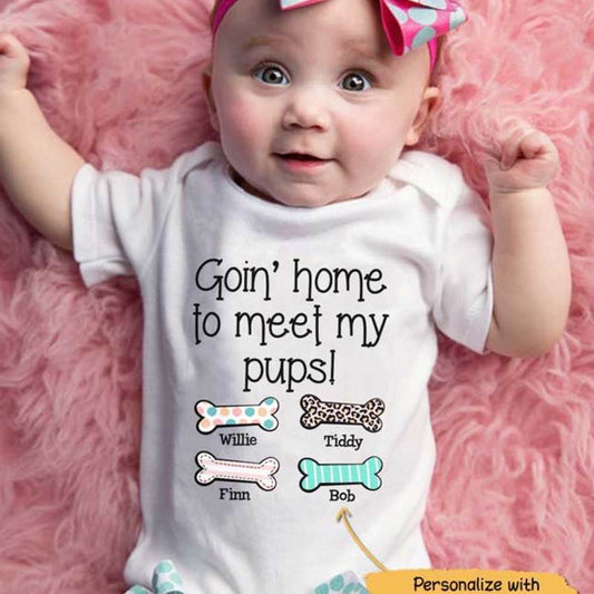Going Home To Meet My Pups Personalized Baby Onesie