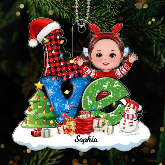 Love Christmas Pattern Grandma Grandkids Gift Personalized Acrylic Ornament