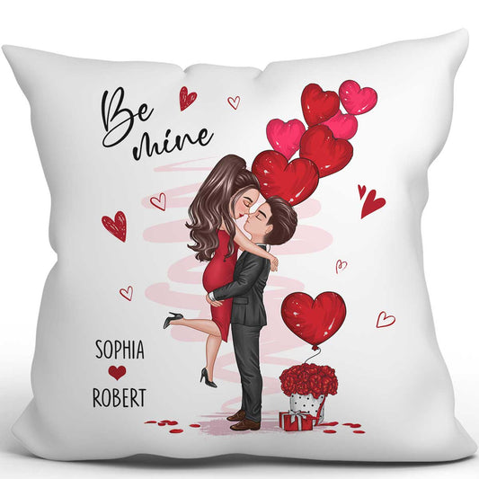 Be Mine Doll Couple Hugging Kissing Personalized Pillow - Gift For Him Gift For Her