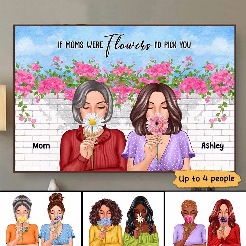 Flower Grandma Mother Daughter Personalized Horizontal Poster