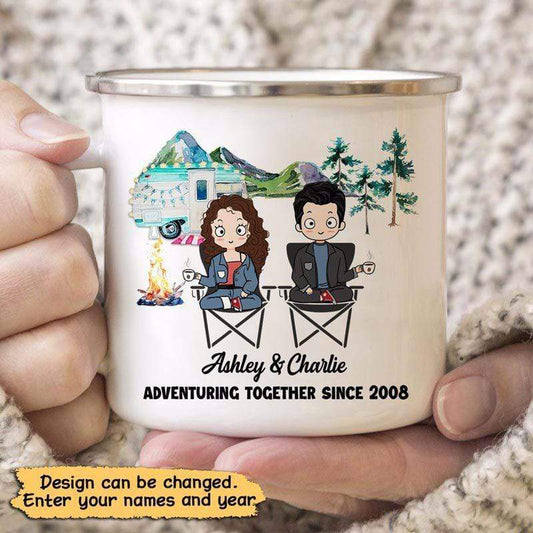 Campfire Mug Camping Chibi Couple Adventuring Together Personalized Campfire Mug 12oz