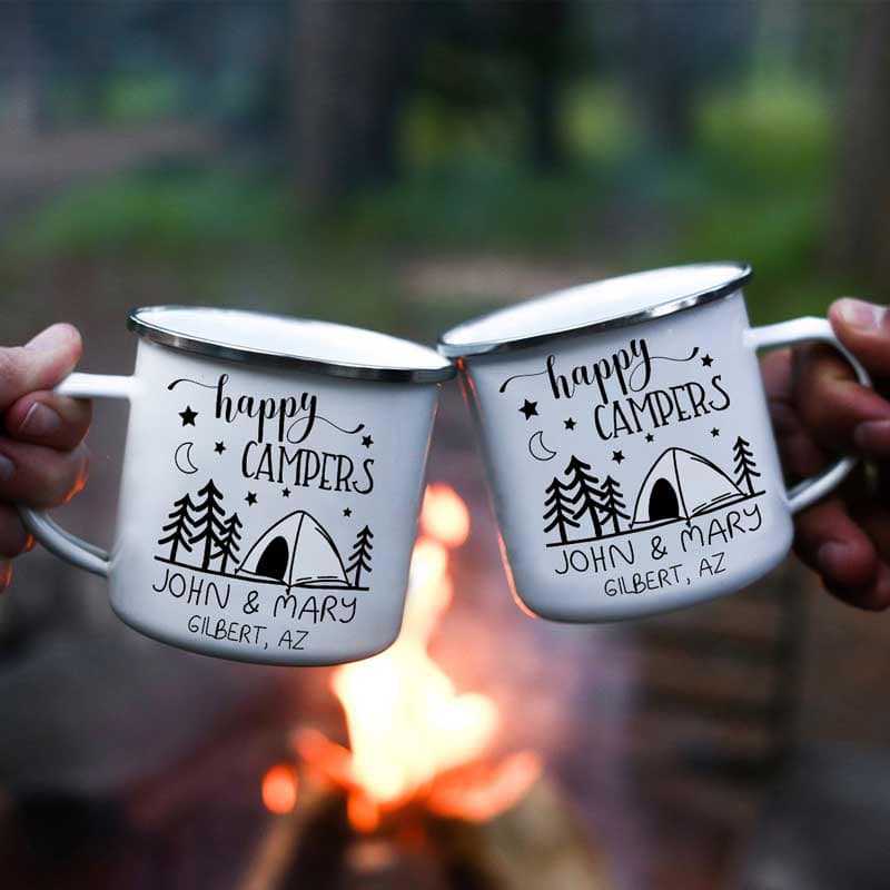 Campfire Mug Happy Campers Outline Personalized Campfire Mug 12oz