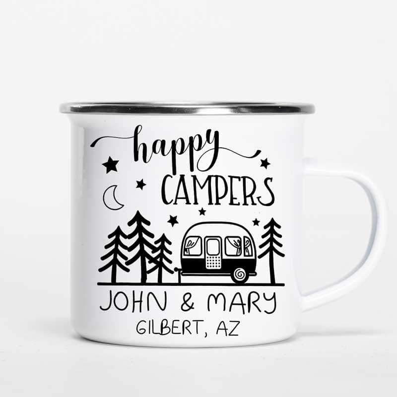 Campfire Mug Happy Campers Outline Personalized Campfire Mug 12oz