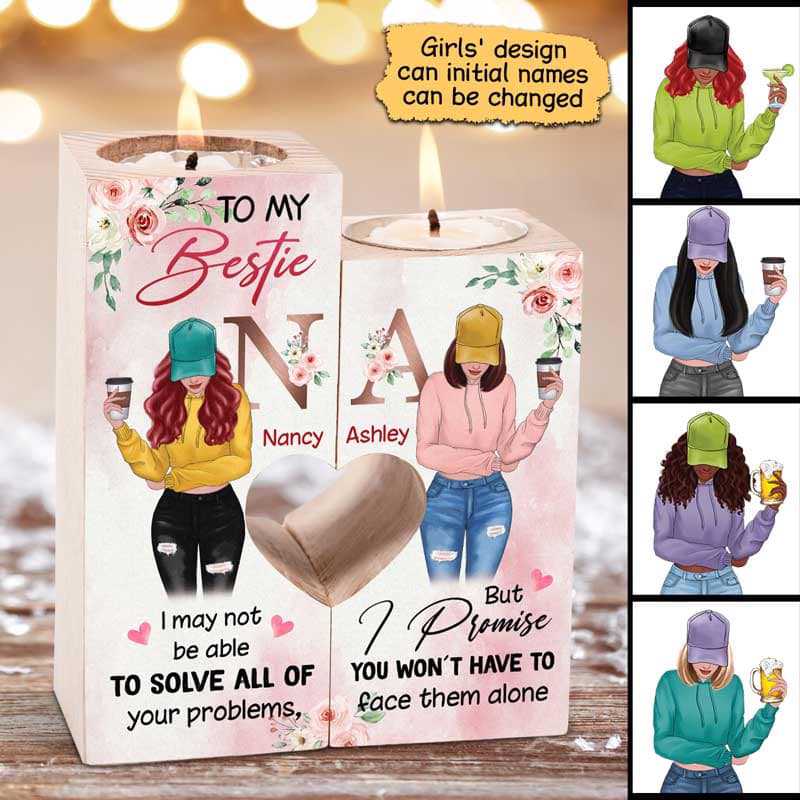 Candle Holder Best Friends Initial Flower Personalized Candle Holder Onesize