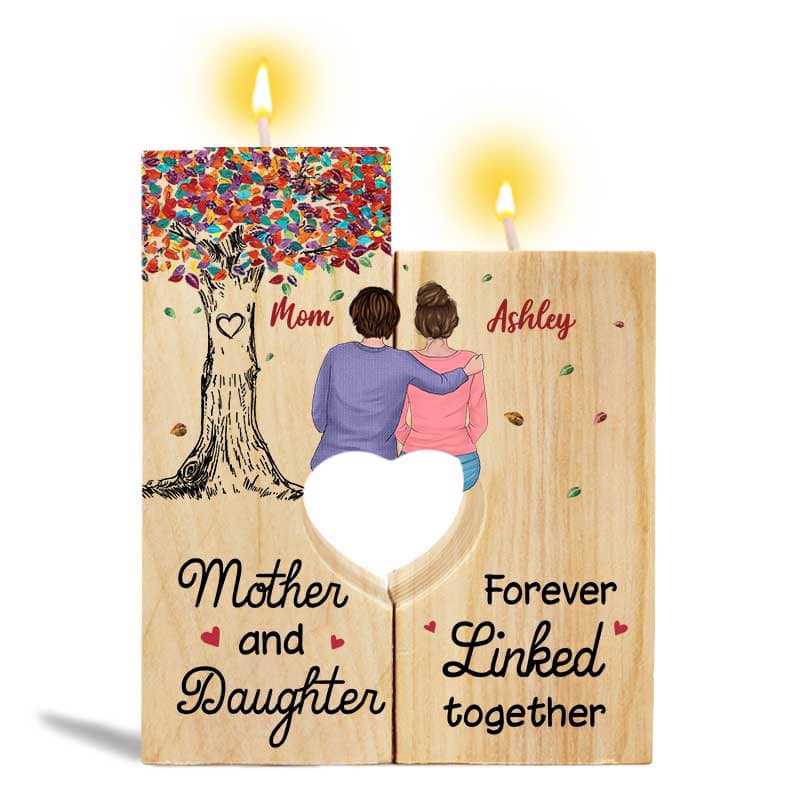 Candle Holder Mother And Daughter Colorful Tree Personalized Candle Holder With Heart Onesize