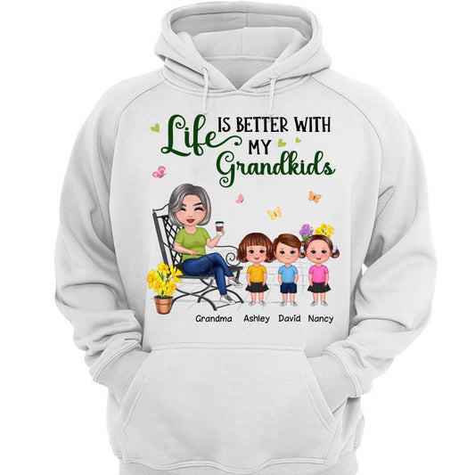 Doll Grandma Sitting With Grandkids In The Garden Personalized Hoodie Sweatshirt
