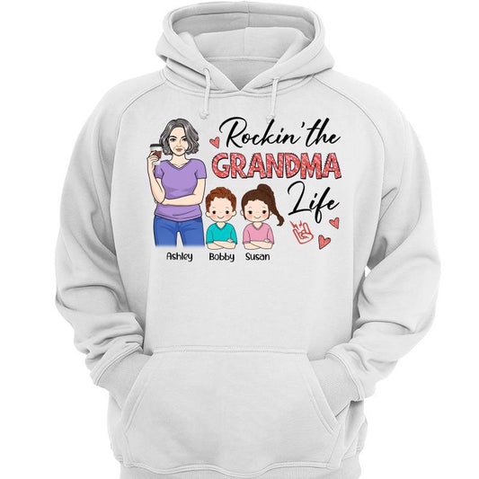 Rockin‘ Mom Grandma Life Woman & Kid Personalized Hoodie Sweatshirt