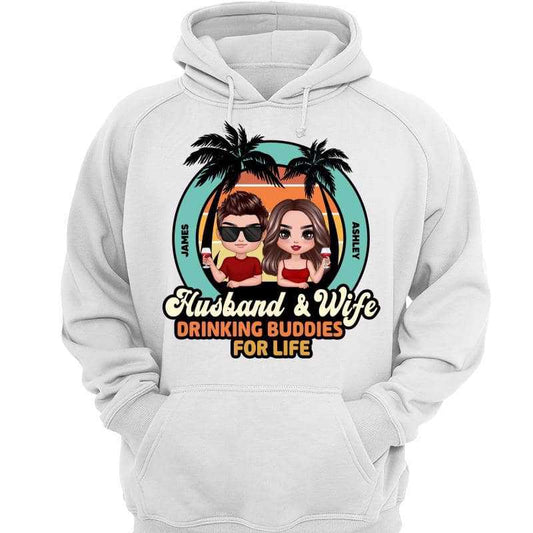 Husband Wife Drinking Buddies New Retro Couple Personalized Hoodie Sweatshirt