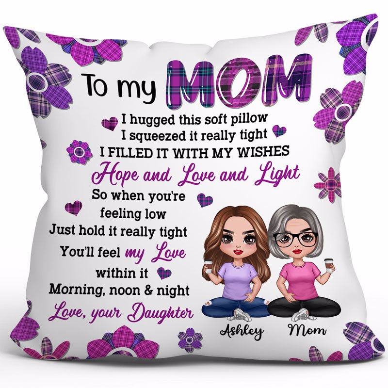 To My Mom Checkered Flowers Personalized Pillow