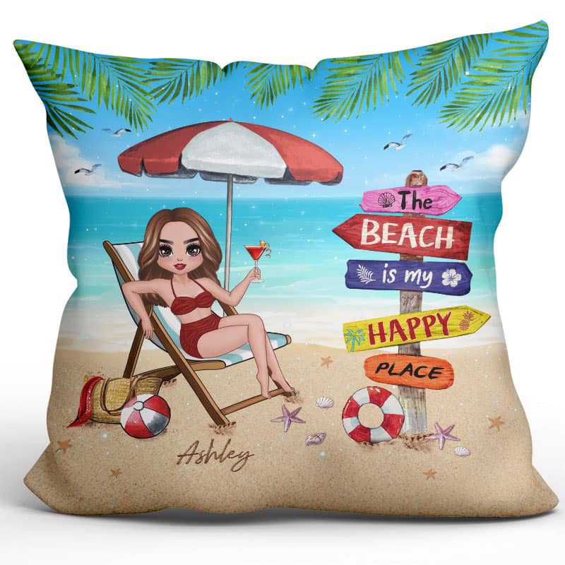 The Beach Is My Happy Place Doll Personalized Pillow (Insert Included)