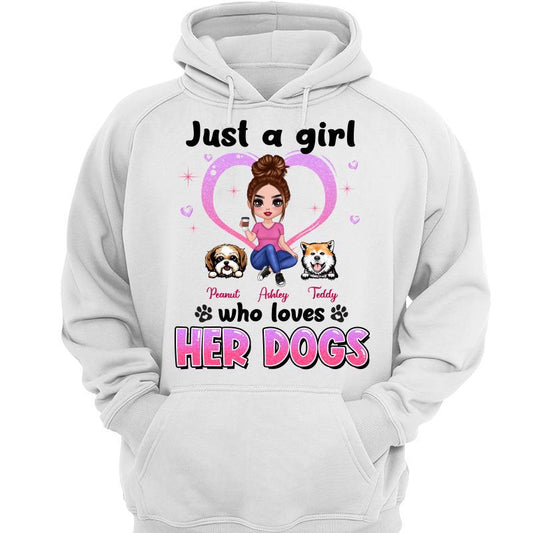 Doll Woman Sitting Just A Woman Girl Who Loves Her Dogs Personalized Hoodie Sweatshirt