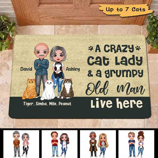 Doormat Crazy Cat Lady & Grumpy Old Man Doll Personalized Doormat 16x24