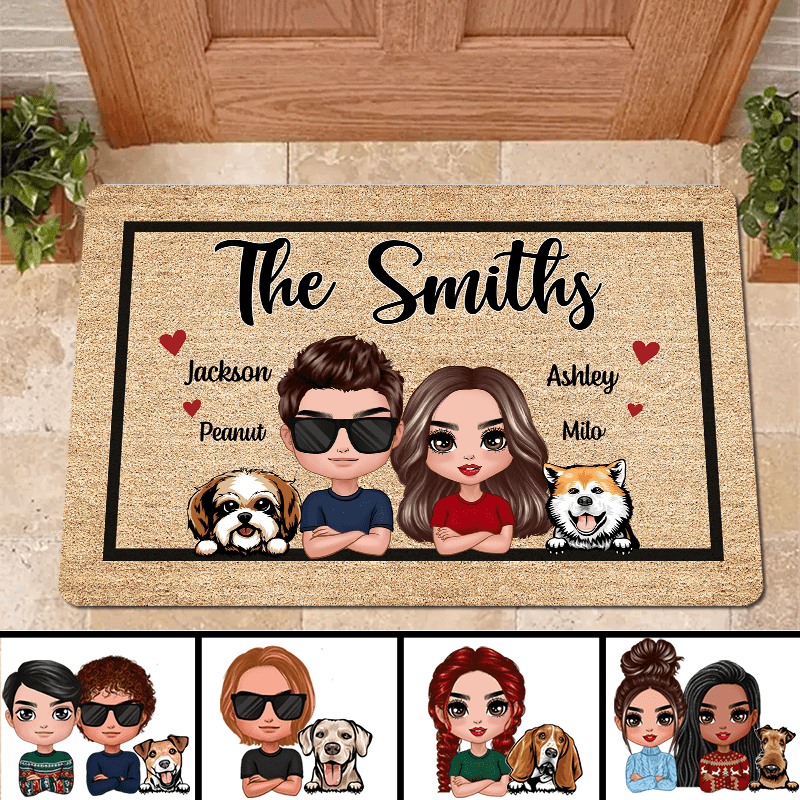 Doormat Doll Couple And Dogs Frame Welcome Personalized Doormat 16x24
