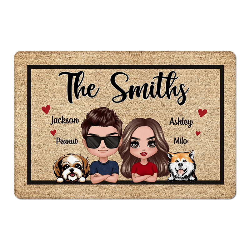 Doormat Doll Couple And Dogs Frame Welcome Personalized Doormat
