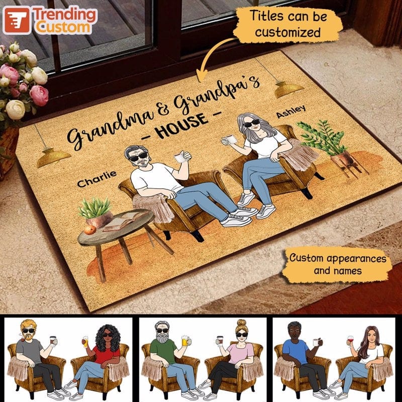Doormat Front View Grandma Grandpa Grandparents Sitting House Personalized Doormat