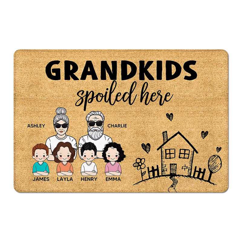 Doormat Grandkids Spoiled Here Grandma Grandpa Kids Personalized Doormat