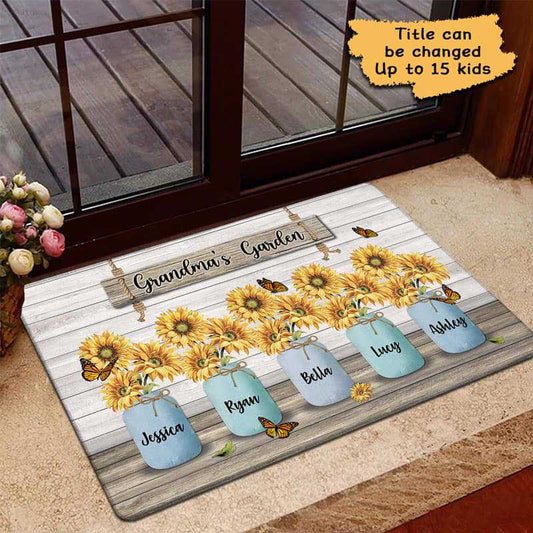 Doormat Grandma's Garden Sunflower Vase Personalized Doormat 18x30
