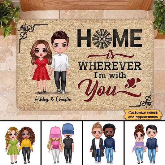Doormat Home Is Wherever I‘m With You Couple Personalized Doormat 16x24