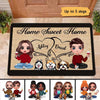 Doormat Home Sweet Home Doll Couple Sitting & Dogs Personalized Doormat 16x24