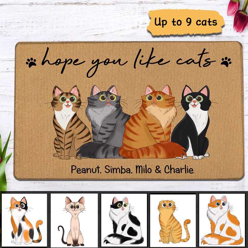 Doormat Hope You Like Cats Sitting Cartoon Personalized Doormat 18x30