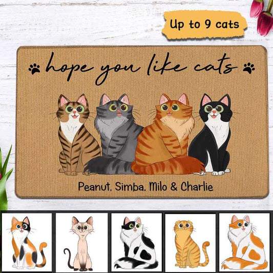 Doormat Hope You Like Cats Sitting Cartoon Personalized Doormat 18x30
