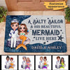 Doormat Salty Sailor & Beautiful Mermaid Live Here Doll Personalized Doormat 16x24