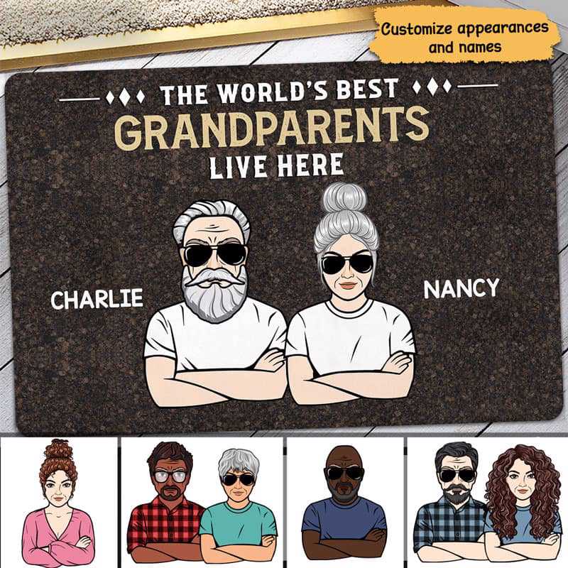 Doormat The World‘s Best Grandparents Live Here Personalized Doormat (Dark Color) 16x24