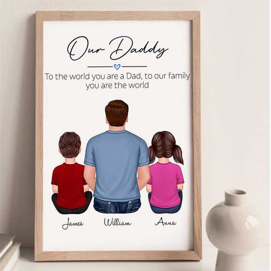 Gift For Daddy Family Back View Personalized Poster