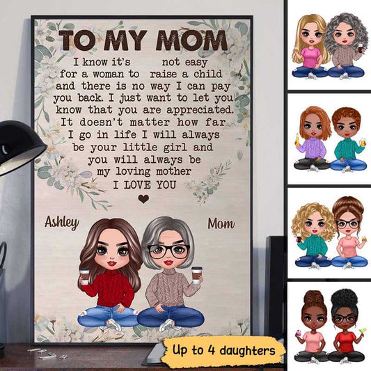 Vintage Floral To My Mom Doll Women Sitting Personalized Vertical Poster