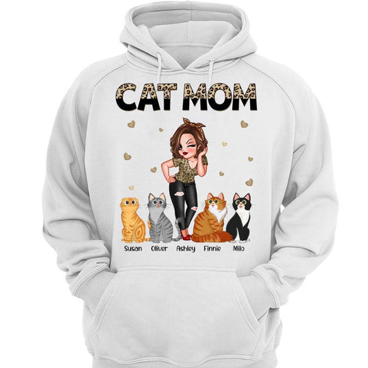 Leopard And Black Sassy Cat Mom Personalized Hoodie Sweatshirt