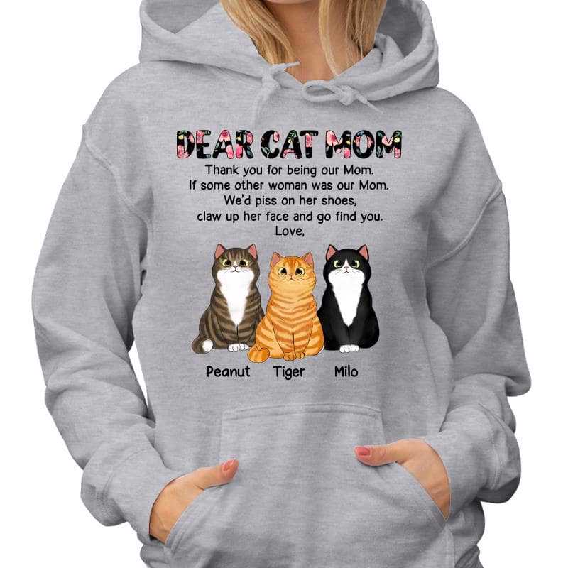 Dear Cat Mom Floral Pattern Gift Personalized Hoodie Sweatshirt
