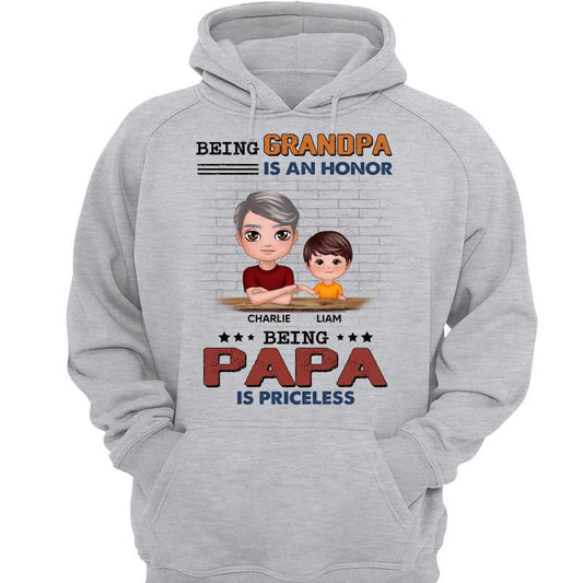 Being Papa Is Priceless Doll Grandkids Personalized Hoodie Sweatshirt