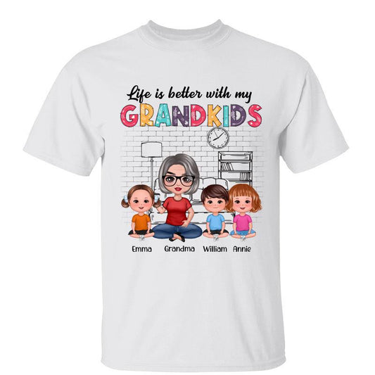 Brick Background Doll Grandma And Grandkids Colorful Pattern Personalized Shirt