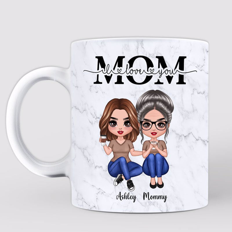 Mom We Love You Marble Texture Doll Women Sitting Personalized Mug