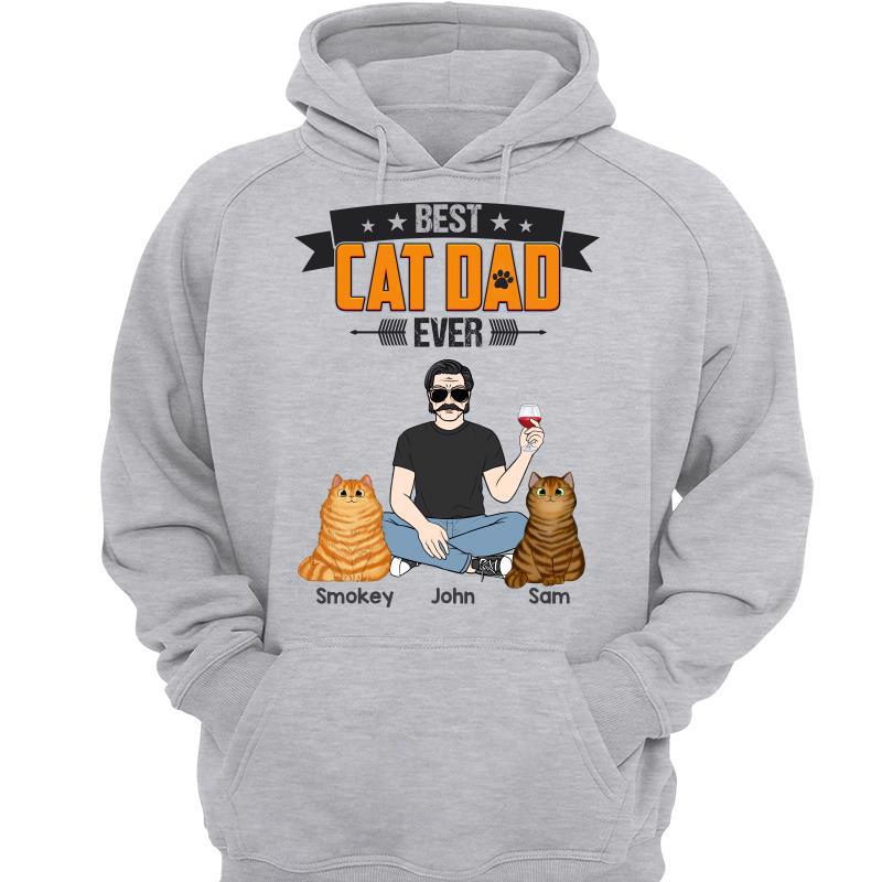 Cat Dad Man Sitting With Fluffy Cats Personalized Hoodie Sweatshirt