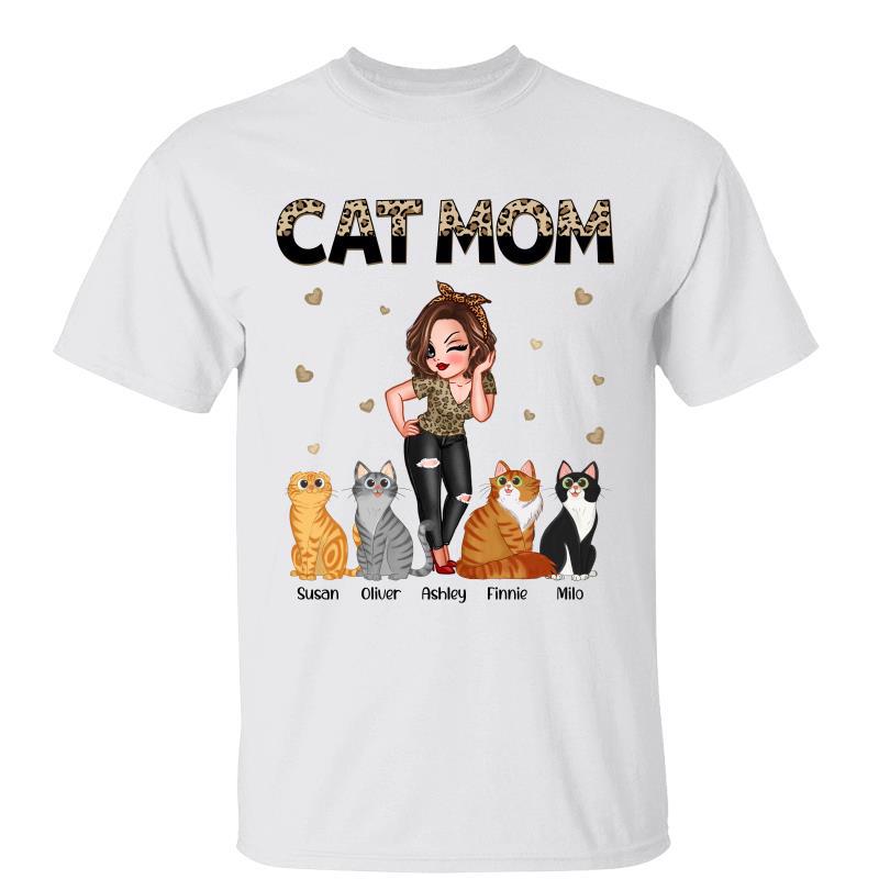 Leopard And Black Sassy Cat Mom Personalized Shirt