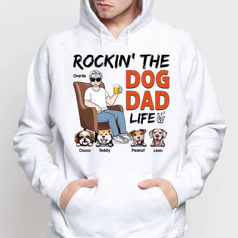 Rockin‘ Dog Dad Life Sitting Man Personalized Hoodie Sweatshirt