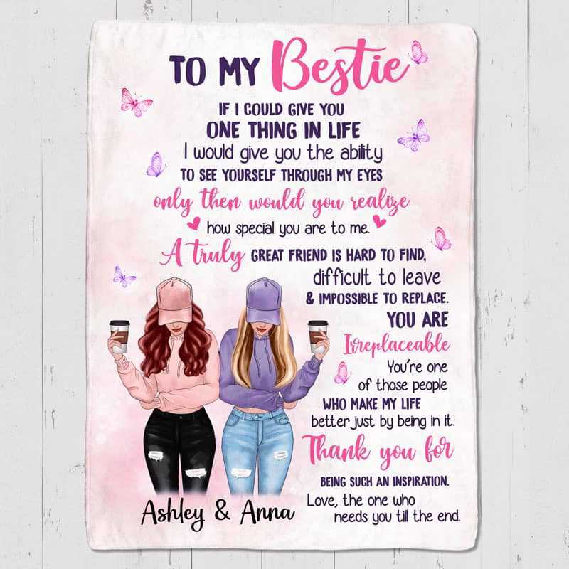 Fleece Blanket Butterflies To My Bestie Modern Girls Personalized Fleece Blanket