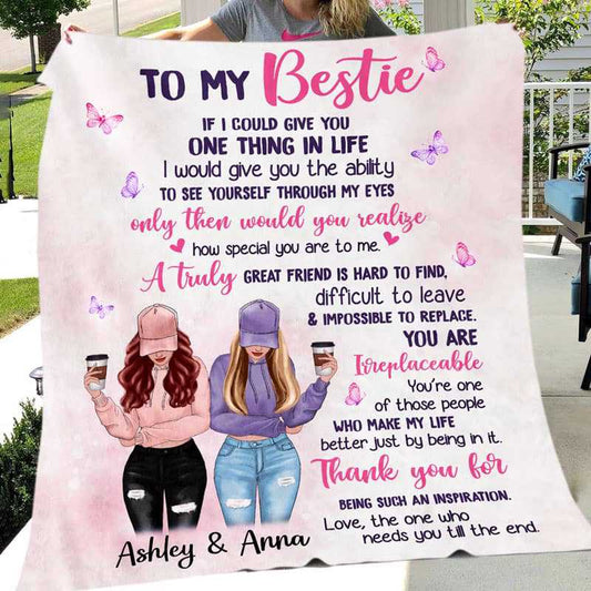 Fleece Blanket Butterflies To My Bestie Modern Girls Personalized Fleece Blanket 60" x 80" - BEST SELLER