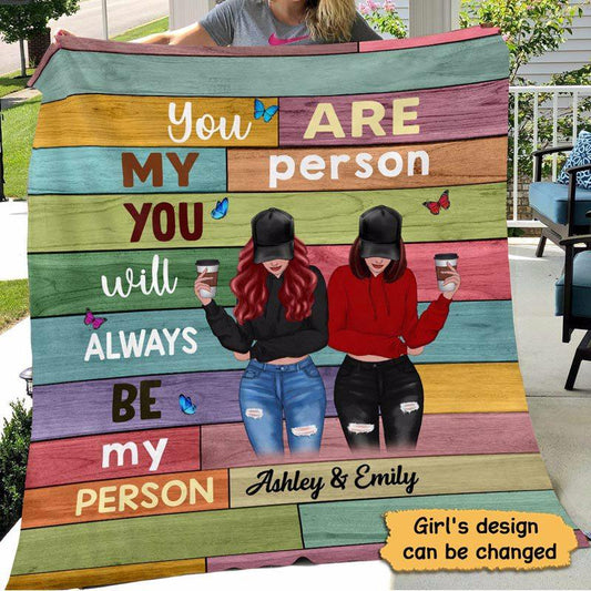 Fleece Blanket Modern Girls Besties Front View Colorful Wood Texture Personalized Fleece Blanket 60" x 80" - BEST SELLER