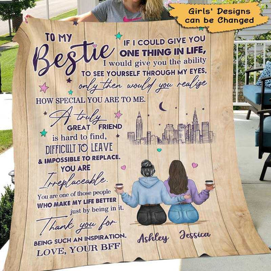 Fleece Blanket To My Bestie Modern Girls Wood Texture Personalized Fleece Blanket 60" x 80" - BEST SELLER