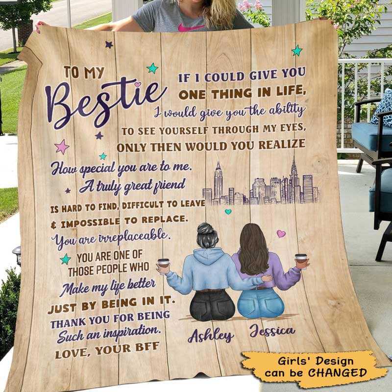 Fleece Blanket To My Bestie Wood Texture Personalized Fleece Blanket 60" x 80" - BEST SELLER
