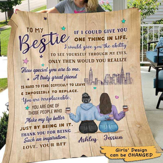 Fleece Blanket To My Bestie Wood Texture Personalized Fleece Blanket 60" x 80" - BEST SELLER